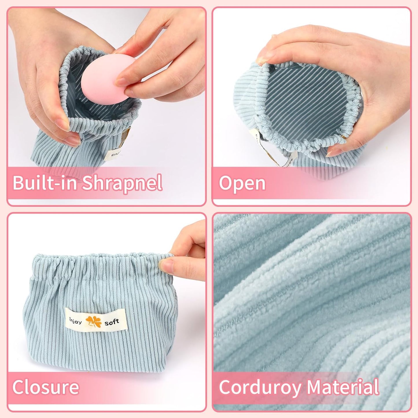 Self-Closing Mini Storage Corduroy Pouch Organizer (Pack Of 5)